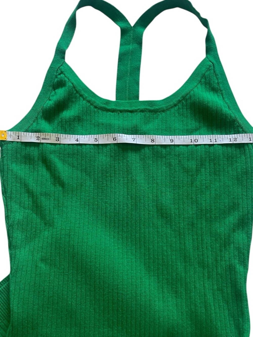 Meshki Green Ribbed Knit Maxi Dress Racerback Side Slit Bodycon Size Medium - Picture 5 of 10